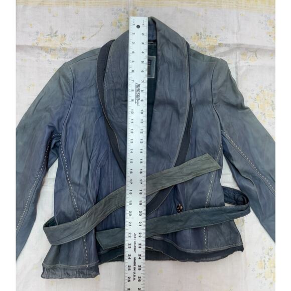 Alexander Julian American Modern Women’s Leather Jacket Belted Blue Size L - Picture 12 of 16